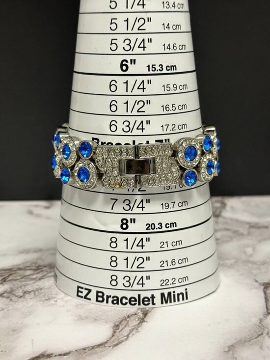 Suzanne Somers Watch Women Silver Tone Blue Rhinestone Bling Band New Battery